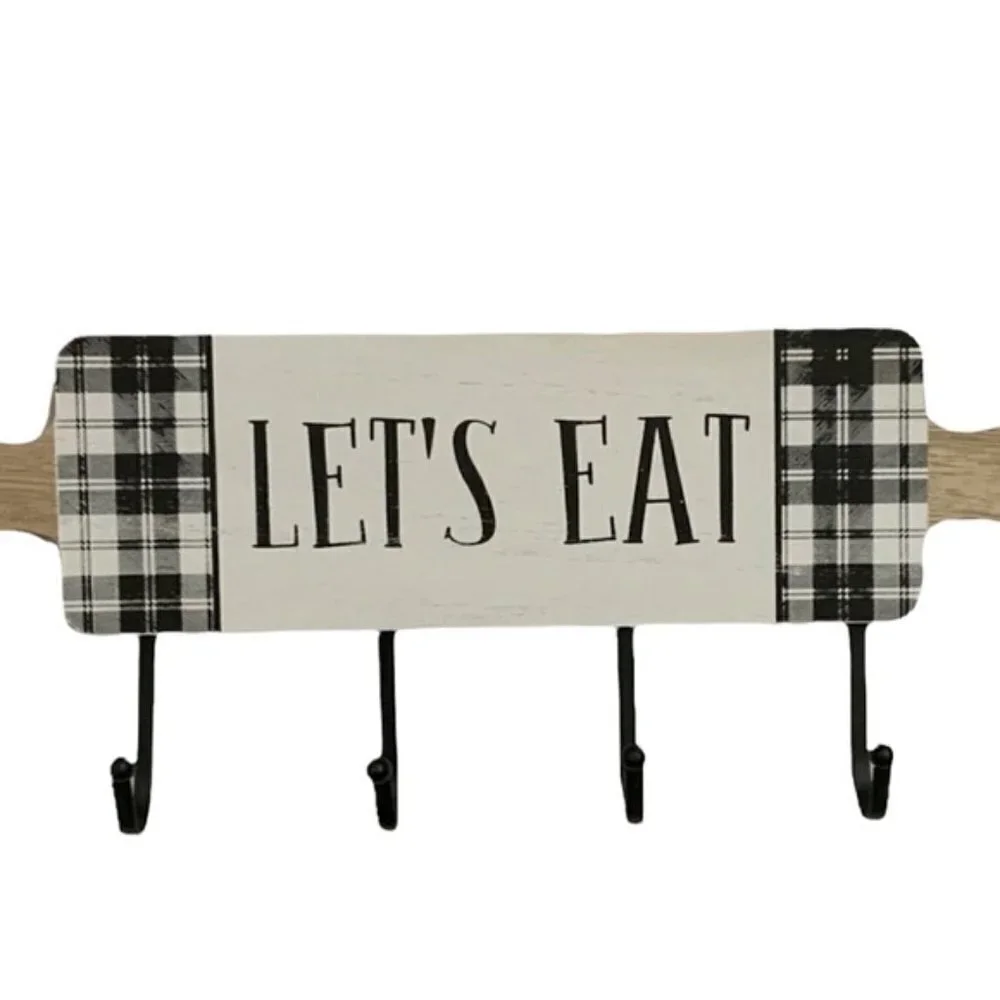 Hanging Hook Rack Multi Use Rack Black White Buffalo Check Plaid 7 in X 17 in